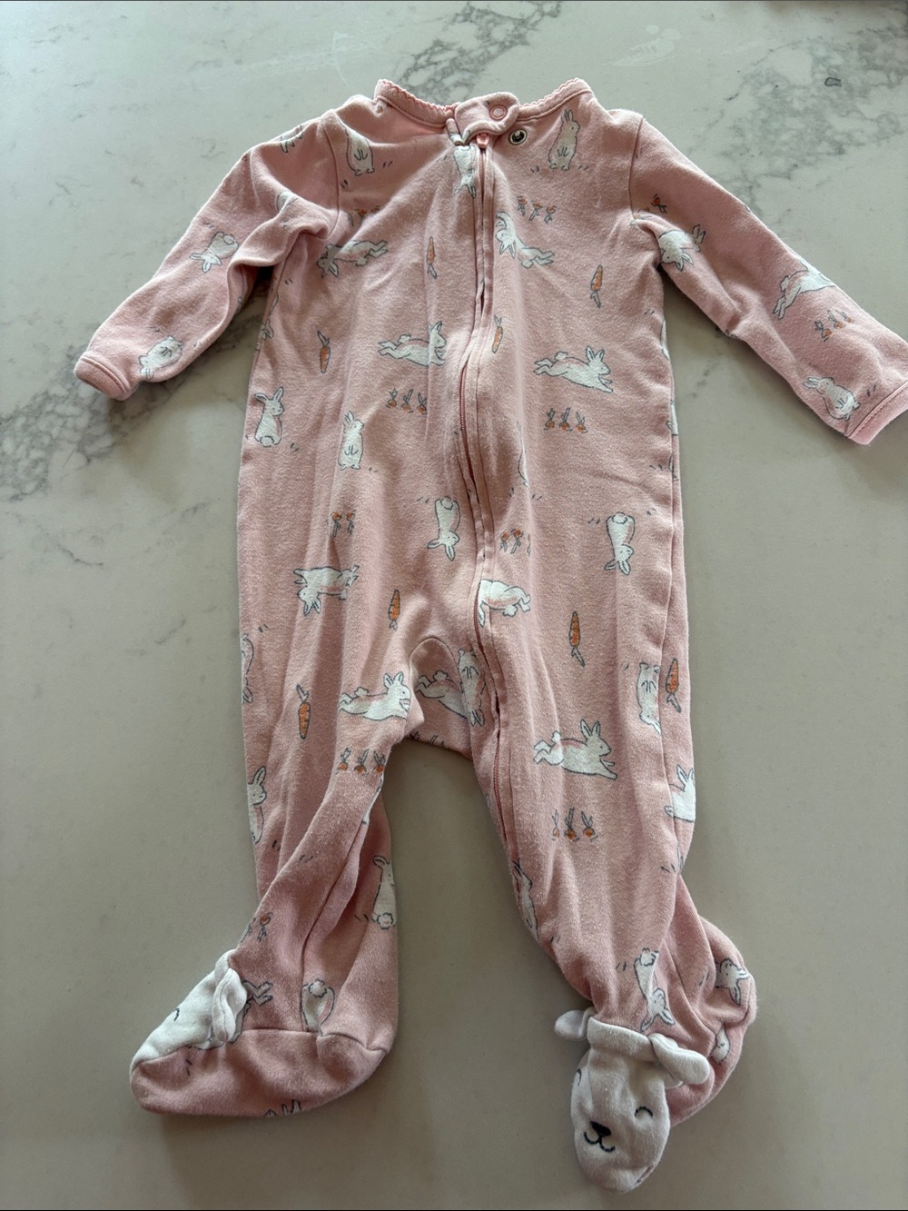 Carter's Pink Bunny-Print Footed One-Piece Pajama